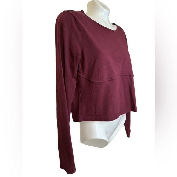 Aritzia TNA Long Sleeve Burgundy Crop Top - Picture 3 of 7